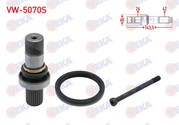 VEKA VW-5070S | Aks Kafası Sol Ön Ic Freze Ek Mili 26X42x60 Uzunluk 143,5 mm VW Transporter VI 2.0 TDI-2.0 Bıtdı 2015 -