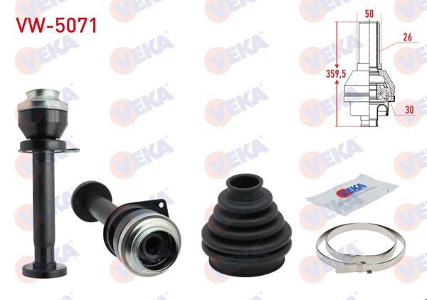 VEKA VW-5071 | Aks Kafası Sağ On Ic Volkswagen Transporter VI 2.0 TDI M-T 26X30x50 Uzunluk 359,5 mm 2015 -