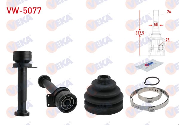 VEKA VW-5077 | Aks Kafası Sağ On Ic Volkswagen Transporter VI 2.0 TDI M-T 102 Hp 26X28x50 Uzunluk 332.50mm 2009 -