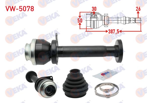 VEKA VW-5078 | Aks Kafası Sağ On Ic Volkswagen Transporter VI 2.0 TDI M-T 140 Hp 26X30x50 Uzunluk 387.50mm 2009 -