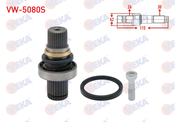 VEKA VW-5080S | Aks Kafası Sol-Sağ On Ic Freze Ek Mili 26X30x62 Uzunluk 115 mm Volkswagen Transporter V 2.5 TDI A-T 2003-2011