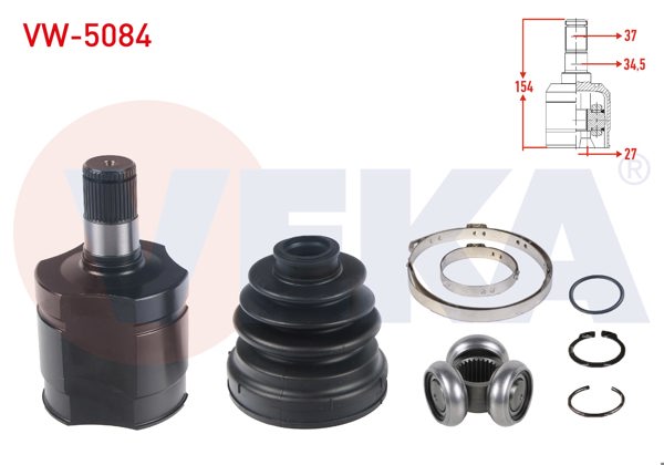 VEKA VW-5084 | Aks Kafası Sol Ön Ic 37X27x34,5 Uzunluk 154mm Volkswagen Transporter VI 2.0 TDI 140 Hp A-T 2009 -