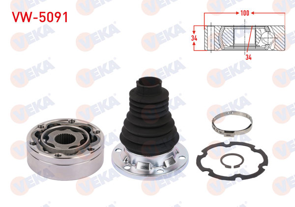 VEKA VW-5091 | Aks Kafası Sol-Sağ On Ic 34X34x100 Volkswagen Passat B8 1.4 TSI, 1.6 TDI 2014-/ Skoda Superb 1.4 TSI, 1.6 TDI, 2.0 TDI 2015-/ Karoq 1.6 TDI 2017-/ Seat Ateca 1.6 TDI 2016 -