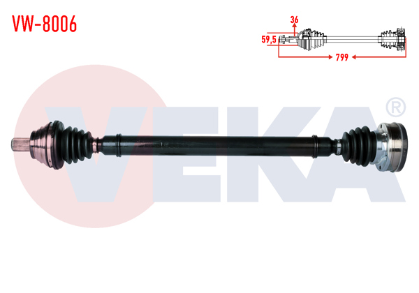 VEKA VW-8006 | Komple Aks Sağ On Uzunluk 799mm Volkswagen Golf VI (5K1) 1.4 TSI 2008-2013
