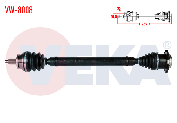 VEKA VW-8008 | Komple Aks Sağ On Volkswagen Polo (9N_) 1.4 TDI M-T Uzunluk 759mm 2001-2012