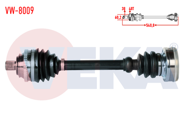 VEKA VW-8009 | Komple Aks Sol-Sağ On Volkswagen Transporter IV (70Xb,70Xc,7Db,7Dw) 2.4 D ABS li 48 Dıs Uzunluk 540.8mm 1990-2003