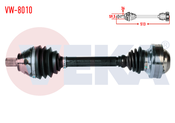 VEKA VW-8010 | Komple Aks Sol Ön Uzunluk 513mm Volkswagen Caddy III 1.9 TDI 04-10 / Jetta IV 1.6 TDI A-T 11-/ Seat Leon 1.5 E-TSI 18-/ Skoda Octavia III 1.5 TSI 15-/ Superb II 1.6 TDI 10-15 / Superb III 2.0 T 15 -
