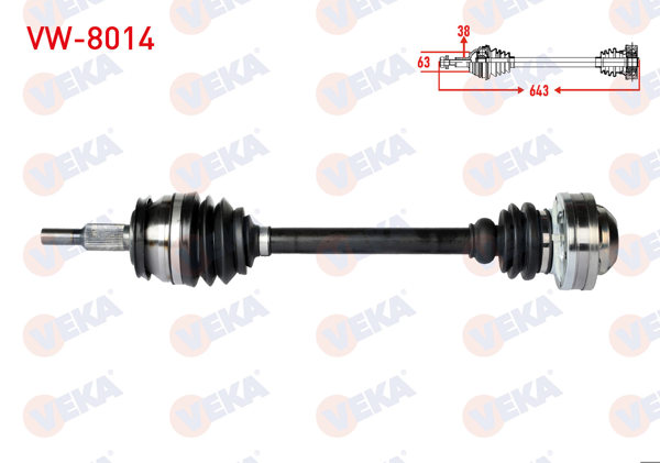 VEKA VW-8014 | Komple Aks Sol Ön Uzunluk 645mm Volkswagen Transporter V (7Ha,7Hh,7Ea,7Eh) 1.9 TDI, 2.0 TDI 2003-2011