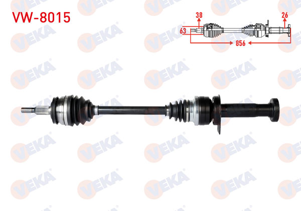 VEKA VW-8015 | Komple Aks Sağ On Uzunluk 858mm Volkswagen Transporter V (7Ha,7Hh,7Ea,7Eh) 1.9 TDI 2003-2011