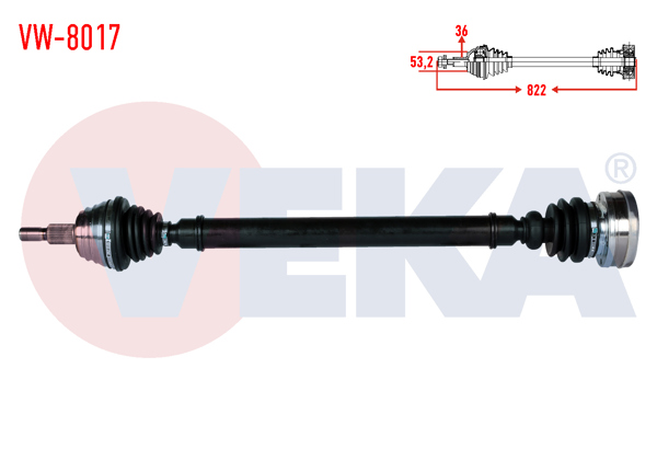 VEKA VW-8017 | Komple Aks Sağ On Volkswagen Golf IV (1J1) 1.9 TDI Uzunluk 822mm 1997-2005