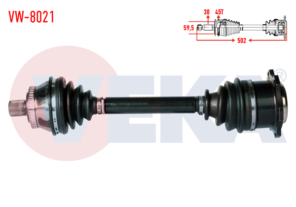 VEKA VW-8021 | Komple Aks Sağ On Volkswagen Passat (3B2) 1.9 TDI ABS'li 45 Dıs Uzunluk 502mm 1996-2000