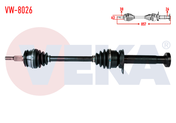 VEKA VW-8026 | Komple Aks Sağ On Volkswagen Transporter VI 2.0 TDI M-T 102 Hp 5 Vites Uzunluk 857mm 2011 -