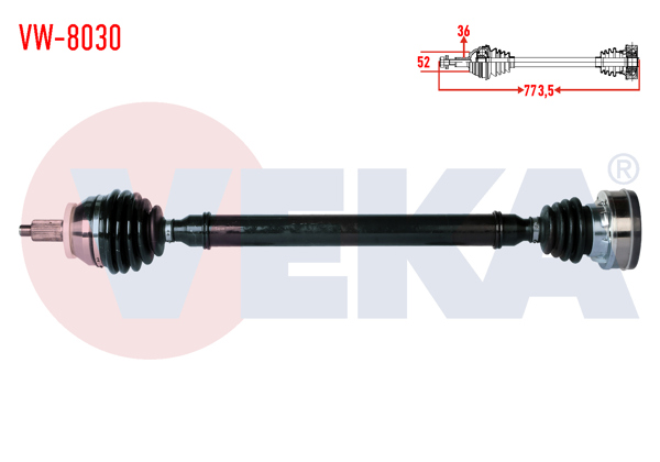VEKA VW-8030 | Komple Aks Sağ On Volkswagen Polo (6R,6C) 1.6 TDI (Caya-Cayb-Cayc) M-T Uzunluk 773.5mm 2009 -