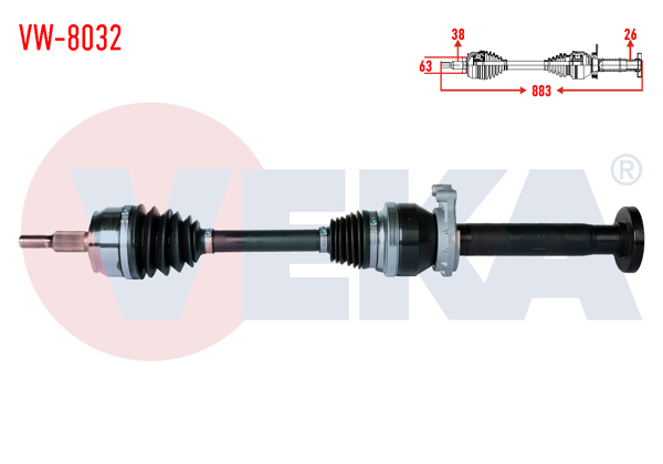 VEKA VW-8032 | Komple Aks Sağ On Uzunluk 883mm Volkswagen Transporter T5 2.0 TDI M-T 2009-2015 / Transporter T6 2.0 TDI M-T 2015-2019