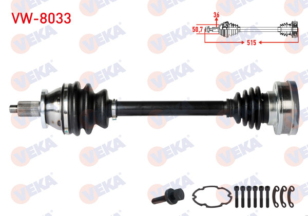 VEKA VW-8033 | Komple Aks Sol Ön Volkswagen Polo (6R,6C) 1.4 M-T Uzunluk 515mm 2009 -