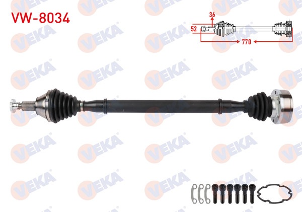 VEKA VW-8034 | Komple Aks Sağ On Volkswagen Polo (6R,6C) 1.4 M-T Uzunluk 770mm 2009 -