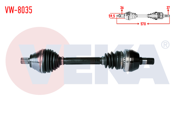 VEKA VW-8035 | Komple Aks Sol Ön Uzunluk 570mm Volkswagen Tiguan (Ad1) 1.5 TSI A-T 2018-/ Arteon 1.5 TSI 2017-/ Seat Tarraco 1.5 Tsud 2018-/ Skoda Kodiaq 1.5 TSI A-T 2018 -