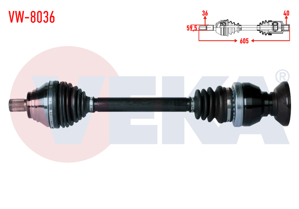 VEKA VW-8036 | Komple Aks Sağ On Uzunluk 605mm Volkswagen Tiguan (5N_) 2.0 TDI 6 Vites A-T 4 Motıon 2007-2016