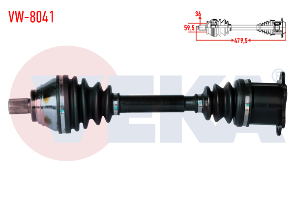 VEKA VW-8041 | Komple Aks Sol Ön Uzunluk 479,5mm VW Golf VII (5G1) 2.0 TDI A-T DSG 13-/ Passat (362) 2.0 TDI A-T 10-14 / Caddy IV (Saa) 2.0 TDI A-T 15-/ CC B7 (358) 2.0 TDI A-T 12-16 / Audi A3 (8V1) 2.0 TDI A-T 12-16