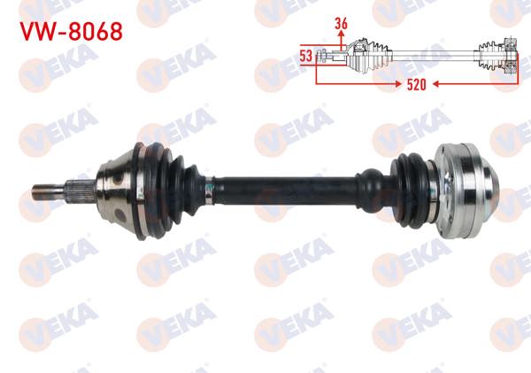 VEKA VW-8068 | Komple Aks Sol Ön Uzunluk 520mm VW Golf IV (1J1) 1.9 TDI 97-05 / Bora (1J2) 1.9 TDI 98-05 / Audi A3 (8L1) 1.8 T-1.9 TDI 96-03 / Seat Leon (1M1) 1.9 TDI 99-06 / Skoda Octavia (1U2) 1.9 TDI 96-04