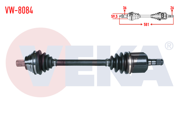 VEKA VW-8084 | Komple Aks Sol Ön Uzunluk 581mm Volkswagen Golf V 1.6İ A-T 6 İleri 2003-2009 / Golf VI 1.6İ A-T 2008-2013