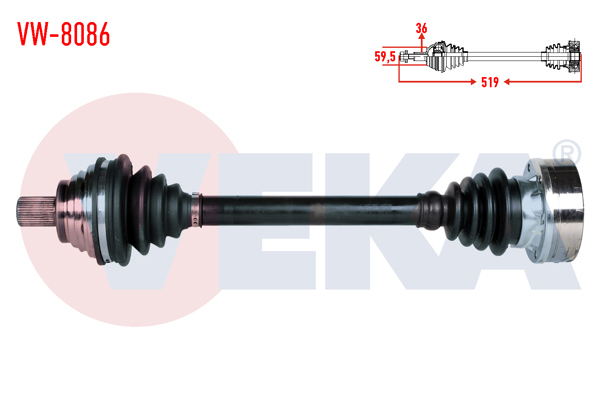 VEKA VW-8086 | Komple Aks Sol Ön Volkswagen Golf VI (5K1) 1.6 TDI 5 İleri M-T Uzunluk 519mm 2008-2013