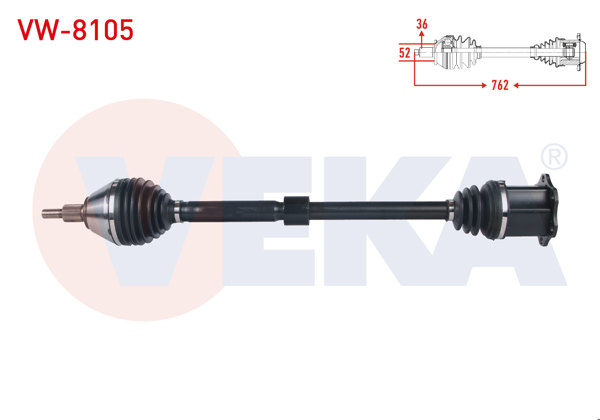 VEKA VW-8105 | Komple Aks Sağ On Volkswagen Polo (6R) 1.0 TSI A-T Uzunluk 762 mm 2009 -