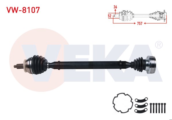 VEKA VW-8107 | Komple Aks Sağ On Volkswagen Polo (9N_) 1.4 TDI M-T Uzunluk 757 mm 2001-2012 / Seat Cordoba 2002-2009 / Skoda Fabia 1999-2007 / Fabia II 1.4 TDI 2006-2015 / Roomster 1.4 TDI 2006 -