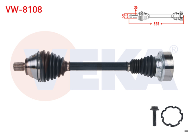 VEKA VW-8108 | Komple Aks Sol Ön Uzunluk 528mm Volkswagen Passat (3G2) 1.4 TSI M-T 2014-/ Skoda Superb (3V3) 1.4 TSI M-T 2015 -
