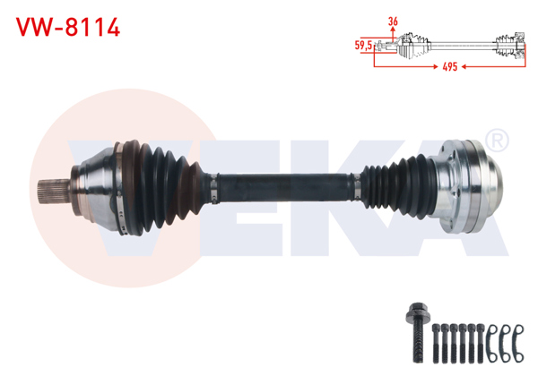 VEKA VW-8114 | Komple Aks Sol Ön Uzunluk 495mm Volkswagen Golf V (1K1) 1.4 TSI A-T 2003-2009 / Jetta III (1K2) 1.4 TSI A-T 2005-2010 / Golf Plus (5M1) 1.4 TSI 2006-2008
