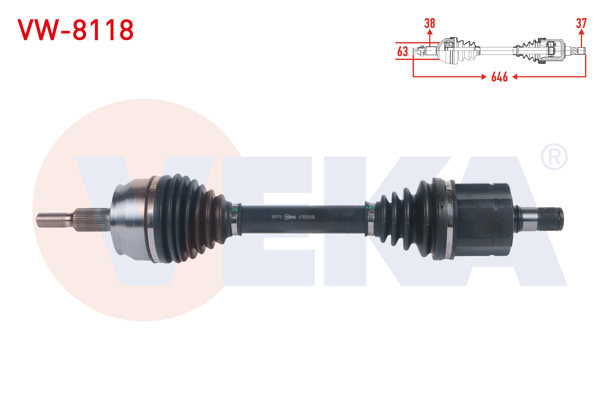 VEKA VW-8118 | Komple Aks Sol Ön Uzunluk 646mm Volkswagen Transporter VI 2.0 TDI A-T 2015 -