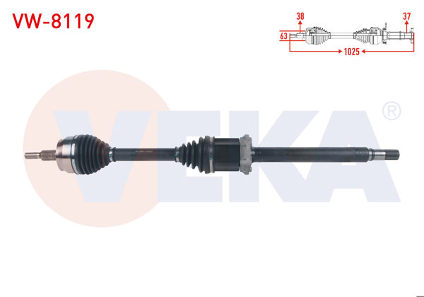 VEKA VW-8119 | Komple Aks Sağ On Uzunluk 1025mm Volkswagen Transporter VI 2.0 TDI A-T 2015 -