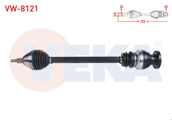 VEKA VW-8121 | Komple Aks Sağ On Uzunluk 755mm VW Polo (6R) 1.4 TDI A-T 2014-/ Seat Ibiza IV (6J5) 1.4 TDI A-T 2005-2017 / Skoda Fabia (Nj3) 1.4 TDI A-T 2014-/ Rapid 1.4 TDI A-T 2015-2019