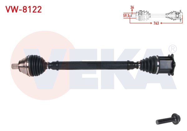 VEKA VW-8122 | Komple Aks Sağ On Uzunluk 763mm VW Golf VII (5G1) 2.0 TDI A-T DSG 13-/ Passat (362) 2.0 TDI A-T 10-14 / Caddy IV (Saa) 2.0 TDI A-T 15-/ CC B7 (358) 2.0 TDI A-T 12-16 / Audi A3 (8V1) 2.0 TDI A-T 12-16