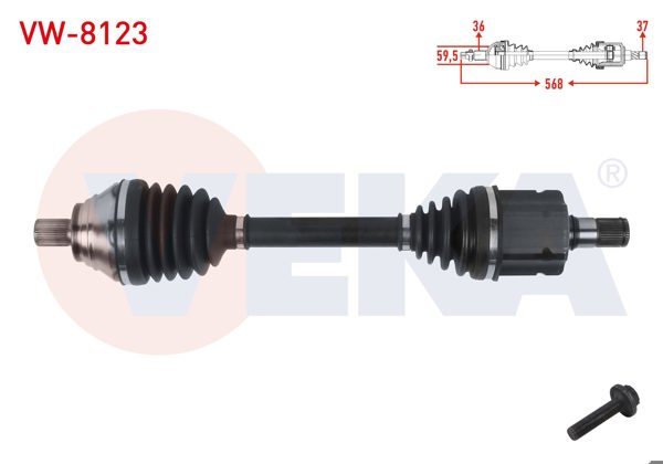VEKA VW-8123 | Komple Aks Sol Ön Uzunluk 568mm Volkswagen Passat (3G2) 2014-Caddy V (Sk) 2021-Tiguan (Ad1) 2016-Arteon (3H7) 2.0 TSI A-T 2017-/ Audi Q3 (F3b) 2.0 TDI A-T 2018-/ Audi Q3 (F3b) 2.0 TDI A-T 2018 -