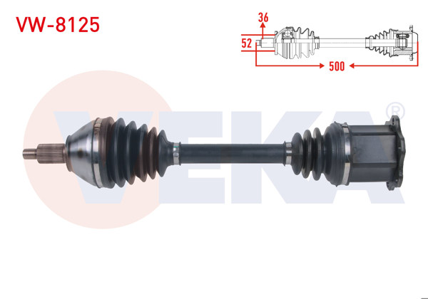 VEKA VW-8125 | Komple Aks Sol Ön Uzunluk 500mm Volkswagen Polo (Aw1) 1.0 TSI DSG 2017-/ Seat Ibiza V (Kj1) 1.0 TSI DSG 2017-/ Skoda Kamıq (Nw4) 1.0 TSI DSG 2019 -