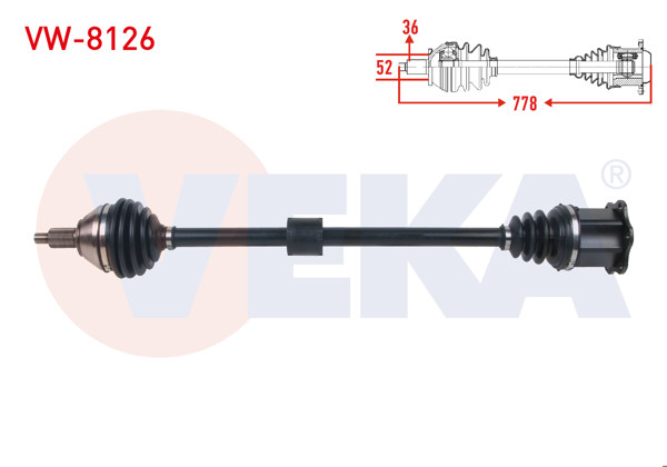 VEKA VW-8126 | Komple Aks Sağ On Uzunluk 778mm Volkswagen Polo (Aw1) 1.0 TSI DSG 2017-/ Seat Ibiza V (Kj1) 1.0 TSI DSG 2017-/ Skoda Kamıq (Nw4) 1.0 TSI DSG 2019 -