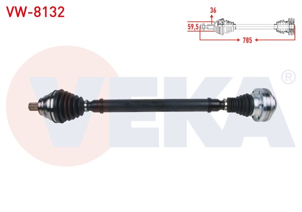 VEKA VW-8132 | Komple Aks Ön Sağ Uzunluk 785mm Volkswagen Scirocco 1.4 TSI A-T 2008-2017 / Golf VI 1.4 TSI A-T 2008-2013 / Passat 1.4 TSI A-T 2005-2008 / Audi A3 1.4 TFSI A-T 2007-2008 / Octavia 1.4 TSI A-T 2008-2013