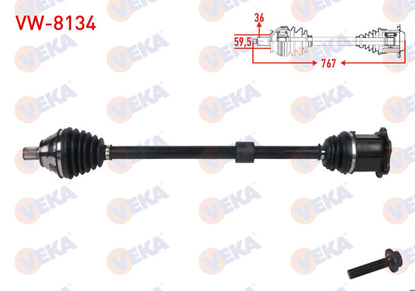 VEKA VW-8134 | Komple Aks Sağ On Uzunluk 767mm VW Golf VIII (Cd1) 1.0 TSI 2020-/ Audi Q2 (Gab) 1.0 TFSI / Seat Leon Sc (5F5) 1.0 TSI 2015-2018