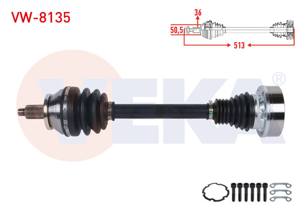 VEKA VW-8135 | Komple Aks Sol Ön Uzunluk 513mm VW Polo V (6R1, 6C1) 1.2 TSI 16V M-T 2014-2017