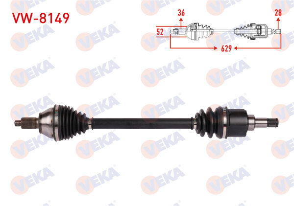 VEKA VW-8149 | Komple Aks Sol Ön Uzunluk 629mm Volkswagen Polo 1.4-1.6 M-T 2006-2009 / Skoda Fabia 1.6 M-T 2007-2014 / Seat Ibiza 1.6 M-T 2006-2009