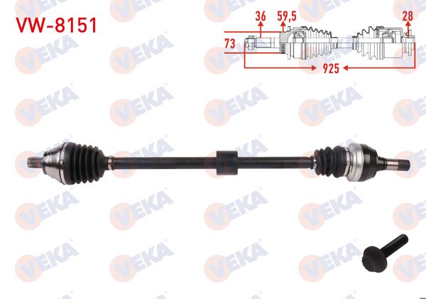VEKA VW-8151 | Komple Aks Sağ On Uzunluk 925mm Volkswagen Tiguan (Ad1) 1.5 TSI A-T 2018-/ Arteon 1.5 TSI 2017-/ Seat Tarraco 1.5 Tsud 2018-/ Skoda Kodiaq 1.5 TSI A-T 2018 -