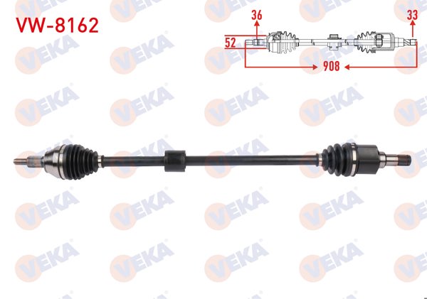 VEKA VW-8162 | Komple Aks Sağ On Uzunluk 908mm Volkswagen Polo VI 1.0 2017-/ Seat Ibiza V 1.0 2017 -