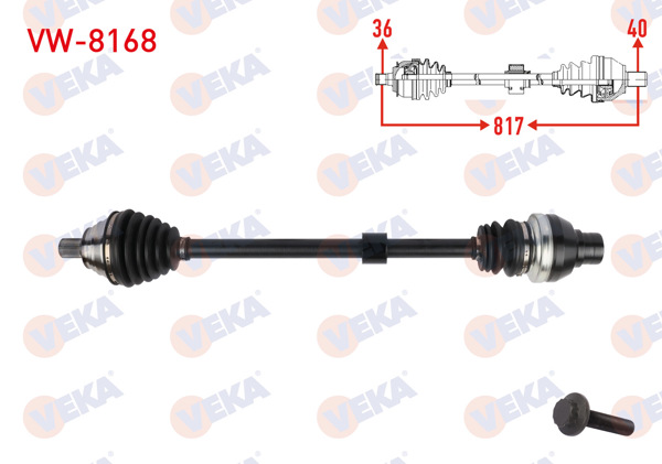 VEKA VW-8168 | Komple Aks Sağ On Uzunluk 817mm Volkswagen Golf 2017-2020 / T-Roc 2019-/ Skoda Octavia 2017-2020 / 1.5 TSI