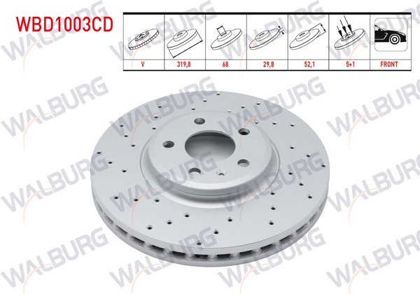 WALBURG WBD1003CD | Fren Diski Ön Havalı Kaplamalı Performans Delikli 5 Bjn 319,8X29,8X68x52,1 Audi A4 (8K2,B8) 1.8 TFSI-2.0 TFSI-2.0 TDI 2007-2015 / A5 (8T3) 1.8 TFSI-2.0 TDI 07-/ Q5 (8R) 2.0 TDI-3.0 TDI-2.0 TFSI | 2 Adet