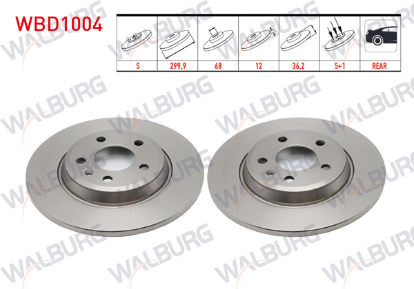 WALBURG WBD1004 | Fren Diski Arka Düz 5 Bjn 299,9X12x68x36,2 Audi A4 1.8 TFSI-2.0 TFSI-2.0 TDI 2007-2015 / A5 1.8 TFSI-2.0 TDI 2007-/ Q5 2.0 TDI-3.0 TDI-2.0 TFSI 2008-/ A5 2.0 TFSI-3.0 TDI-3.2 FSI 2007-| 2 Adet
