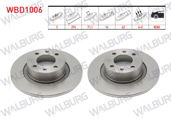 WALBURG WBD1006 | Fren Diski Arka Düz 4 Bjn 276X14x71,1X62 Citroen C5 I (Dc) 2.0-2.0 HDI 2001-2004 / C5 II (Rc) 1.6 HDI-2.0 HDI-1.6 Thp 2004-2008 / | 2 Adet