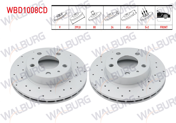 WALBURG WBD1008CD | Fren Diski Ön Havalı Kaplamalı Performans Delikli 5 Bjn 299,8X24x80x65,4 Fiat Ducato 1994-/ Peugeot Boxer I-II-III-IV 1994-/ Citroen Jumper I-II-III-IV 1994-| 2 Adet