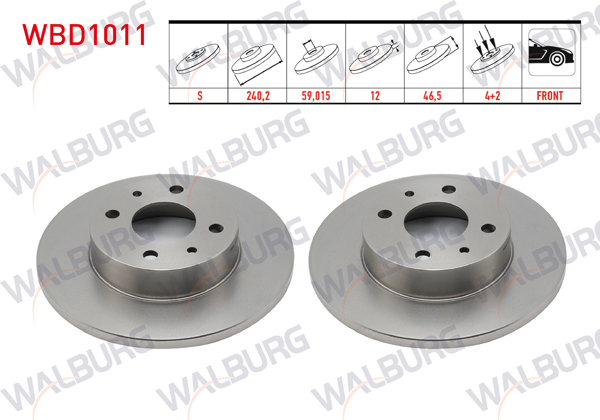 WALBURG WBD1011 | Fren Diski Ön Düz 4 Bjn 240,2X12x59,02X46,5 Fiat Uno 70 1.4İ 1994-2000 / Sahın 1.4-1.6 1993-2002 | 2 Adet