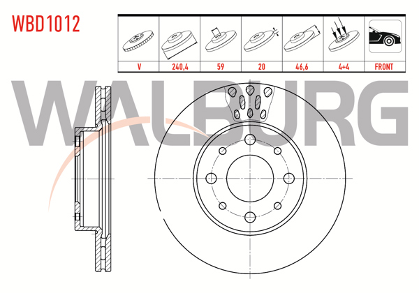 WALBURG WBD1012 | Fren Diski Ön Havalı 4 Bjn 240,4X20x59x46,6 Fiat Albea 1.2-1.6 1996-2003 / Palio 1.2İ 16V-1.4İ-1.6İ 16V 1996-2005 / Siena 1.2İ-1.4İ-1.6İ 16V 1997-2002 | 2 Adet